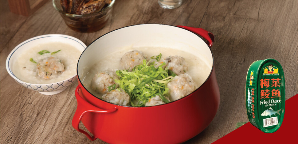 Mei Cai Fried Dace Ball in Porridge